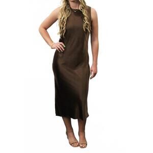 NEW ELLISON coco satin midi dress in brown